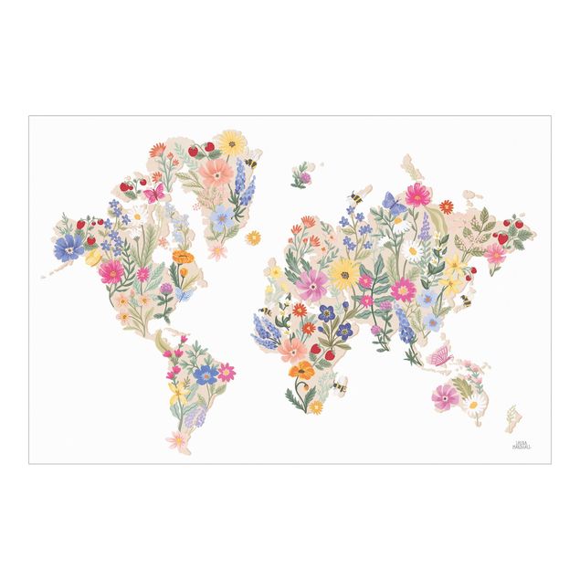 Fototapeter turkos Floral World Map