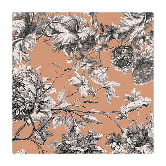 stora mattor Floral Copper Engraving Mesh Black and White