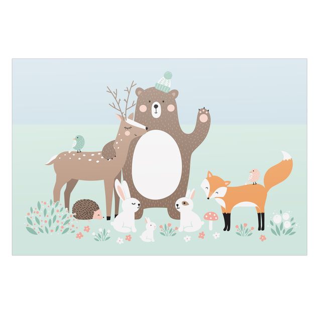 Fönsterfilm - Forest Friends with forest animals blue