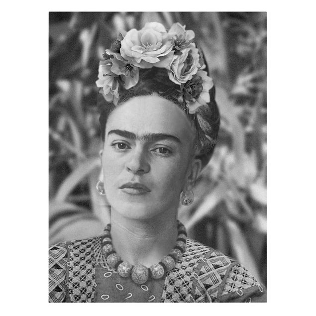 Tavlor svart och vitt Frida Kahlo Photograph Portrait With Flower Crown