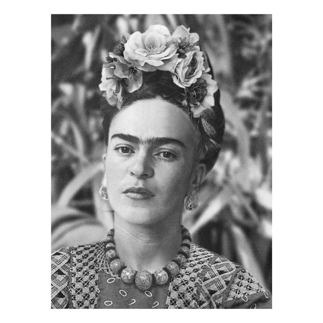 Tavlor svart och vitt Frida Kahlo Photograph Portrait With Flower Crown