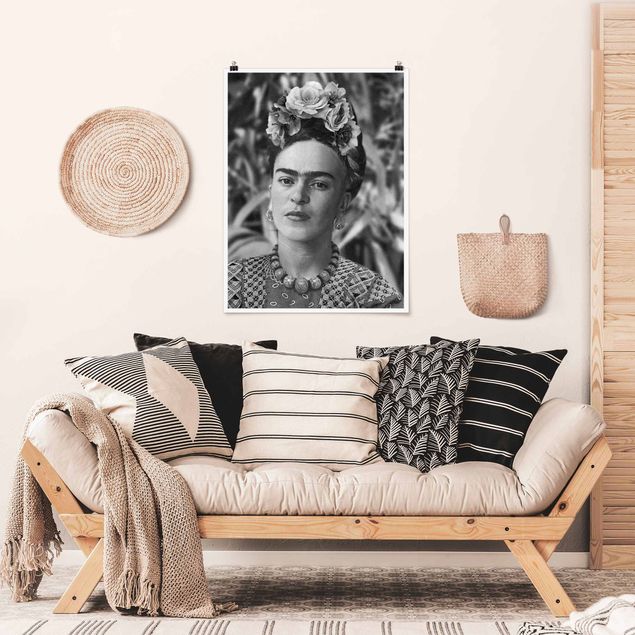 Posters konstutskrifter Frida Kahlo Photograph Portrait With Flower Crown