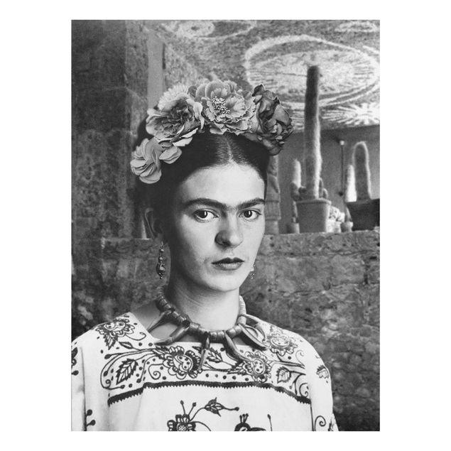 Tavlor svart och vitt Frida Kahlo Photograph Portrait With Cacti