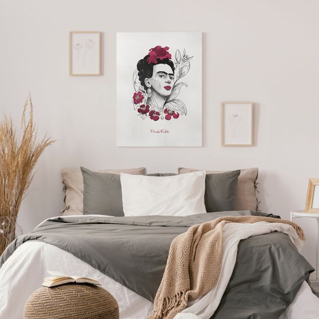 Canvastavlor konstutskrifter Frida Kahlo Portrait With Flowers