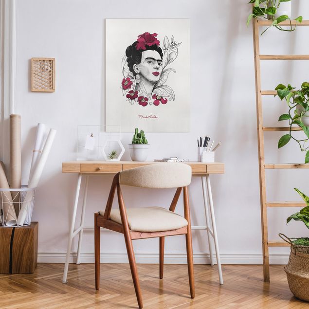 Tavlor konstutskrifter Frida Kahlo Portrait With Flowers