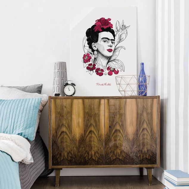 Tavlor konstutskrifter Frida Kahlo Portrait With Flowers