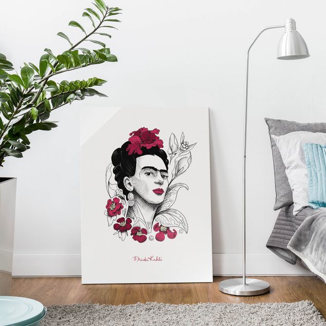 Tavlor porträtt Frida Kahlo Portrait With Flowers