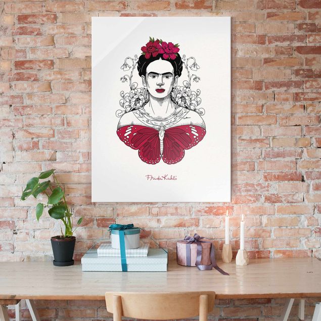 Konstutskrifter Frida Kahlo Portrait With Flowers And Butterflies