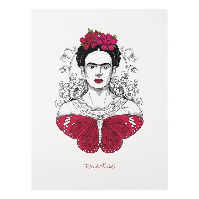 Tavlor porträtt Frida Kahlo Portrait With Flowers And Butterflies
