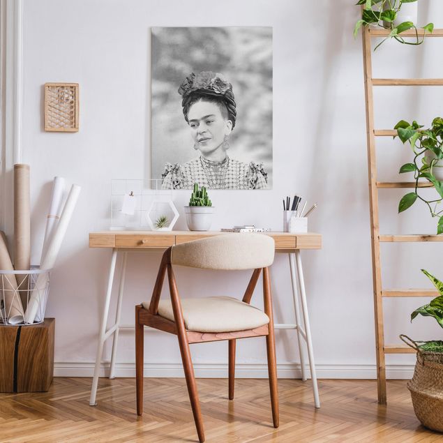 Canvastavlor svart och vitt Frida Kahlo Portrait