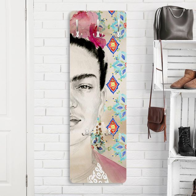 Klädhängare vägg färgglada Frida With Pink Flowers I