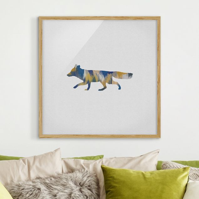 Tavlor med ram djur Fox In Blue And Yellow