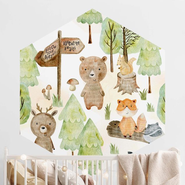 Inredning av barnrum Fox And Bear With Trees