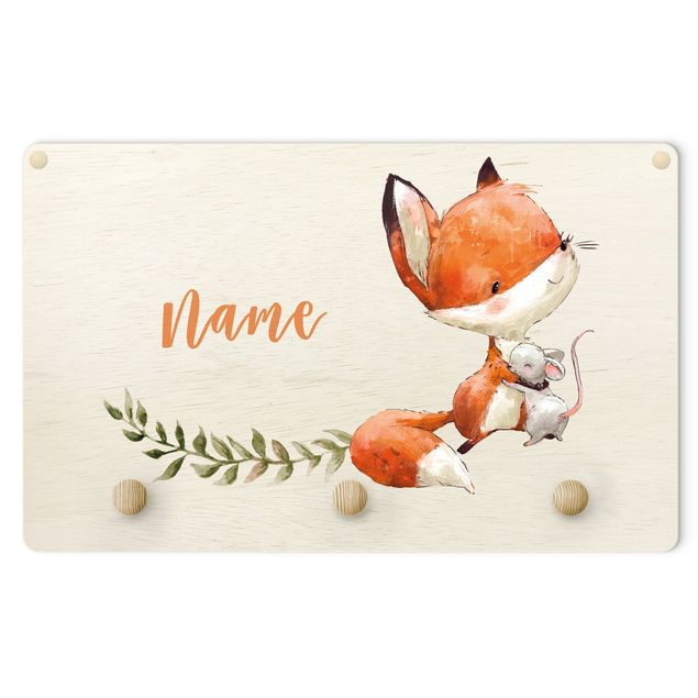 Klädhängare vägg orange Fox And Mouse Are Friends With Customised Name