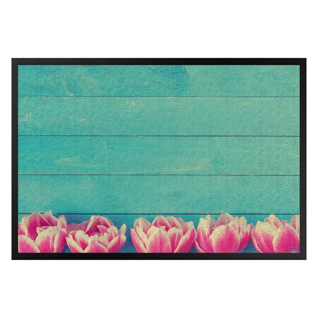 Dörrmattor blommor  Light Pink Tulip On Turquoise