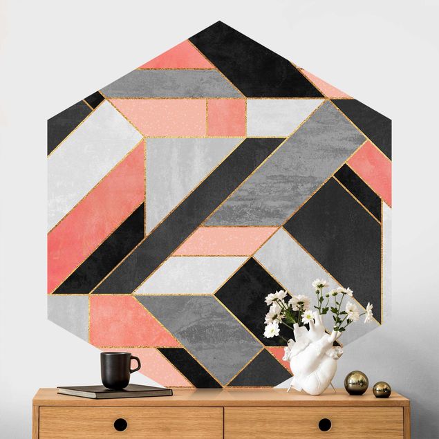 Tapeter geometrisk Geometry Pink And Gold