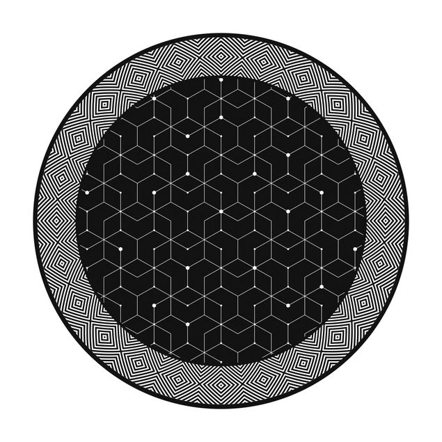 stor matta matsal Geometrical Tiles Dotted Lines Black With Border
