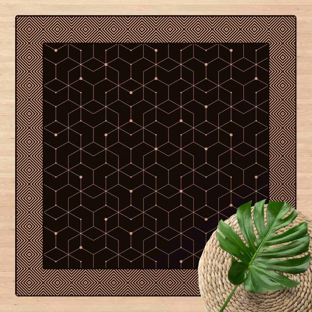Mattor kakeloptik Geometrical Tiles Dotted Lines Black With Border