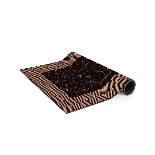 svartvita mattor Geometrical Tiles Dotted Lines Black With Border
