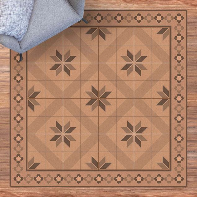 Kök dekoration Geometrical Tiles Rhombal Flower Grey With Border