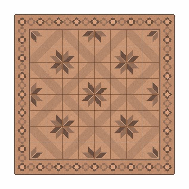 stor badrumsmatta Geometrical Tiles Rhombal Flower Grey With Border