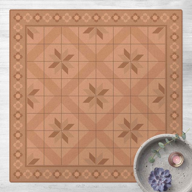 Mattor kakeloptik Geometrical Tiles Rhombal Flower Sand With Border