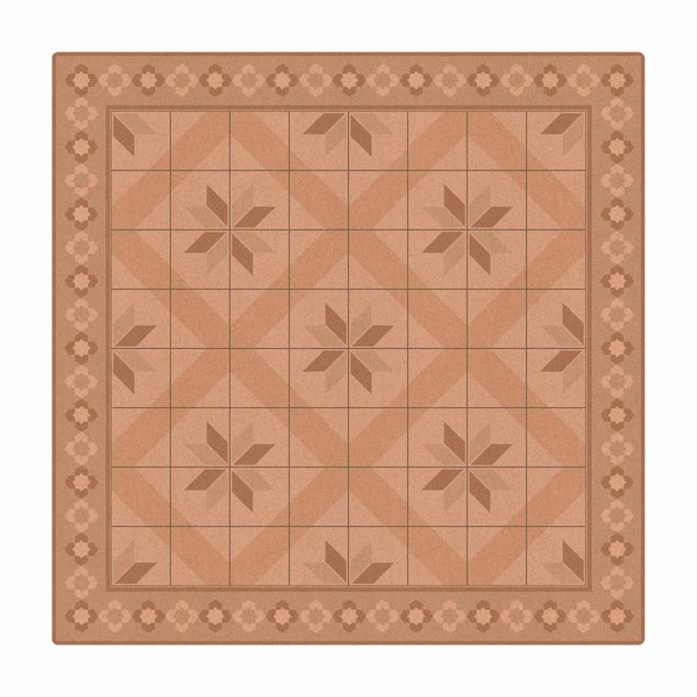 stor matta matsal Geometrical Tiles Rhombal Flower Sand With Border