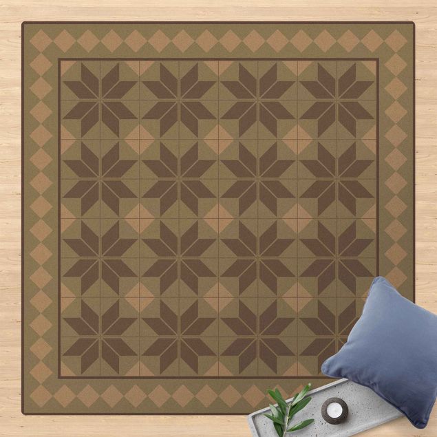 mattor kakeloptik Geometrical Tiles Star Flower Mint Green With Border