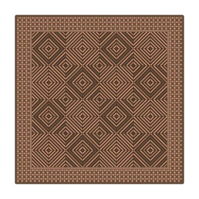 Kork-Teppich - Geometrische Fliesen Strudel Grau mit Mosaikrahmen - Quadrat 1:1