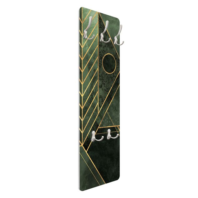 Klädhängare vägg träpanel - Geometric Shapes Emerald Gold