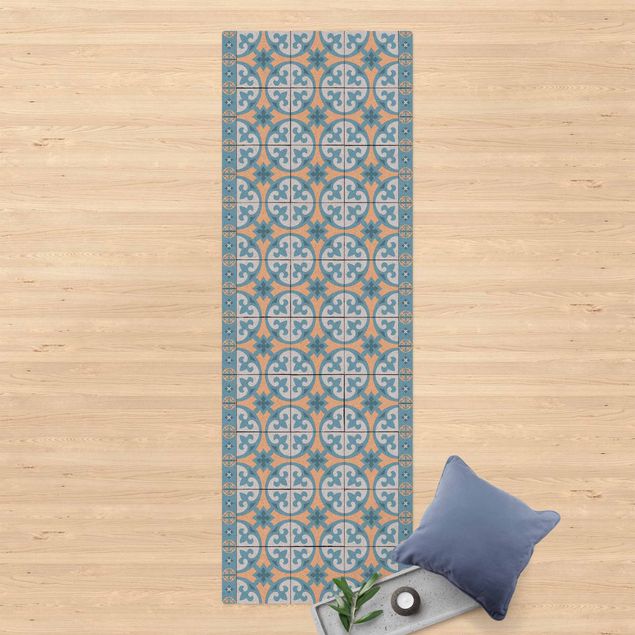 långa mattor Geometrical Tile Mix Circles Blue Grey