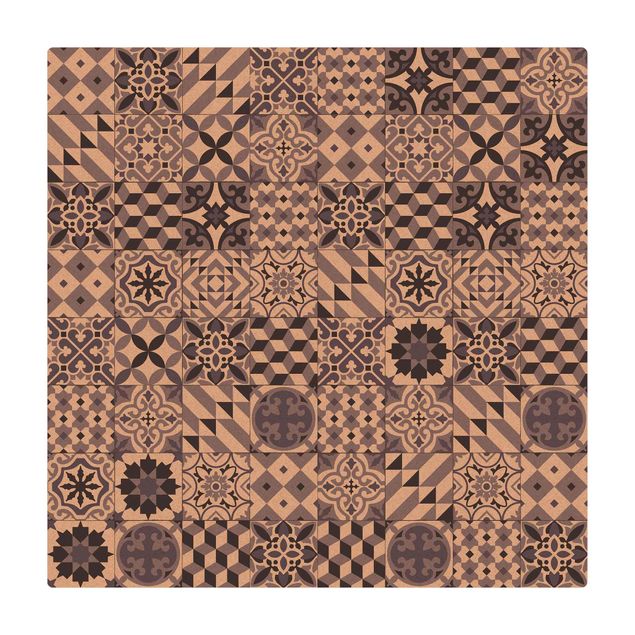 Kork-Teppich - Geometrischer Fliesenmix Violett - Quadrat 1:1