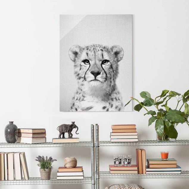 Glastavlor djur Cheetah Gerald Black And White