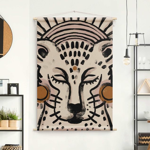 gobeläng modern Cheetah with Pearl Earrings Illustration