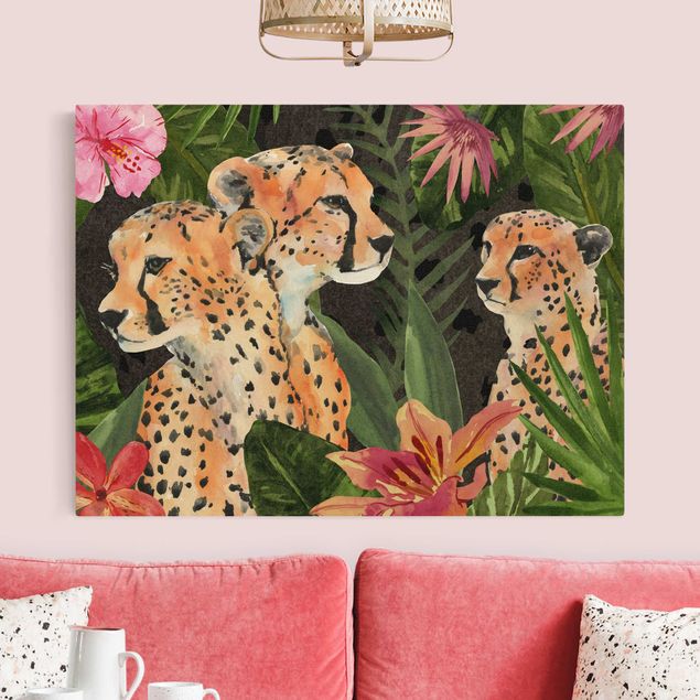 Canvastavlor katter Three Cheetahs In The Jungle