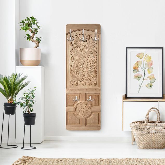 Klädhängare vägg brun Carved Asian Wooden Door From Thailand