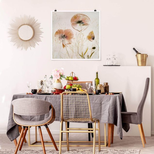 Posters blommor  Dried Poppy Flowers With Delicate Grasses