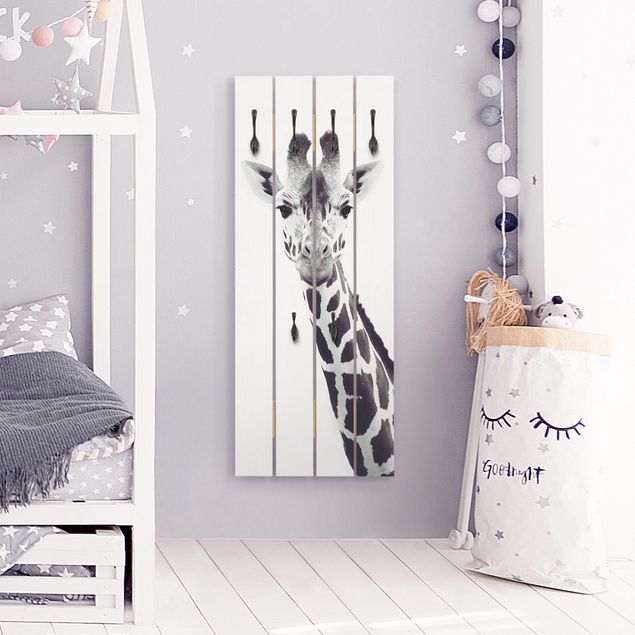 Klädhängare vägg djur Giraffe Portrait In Black And White
