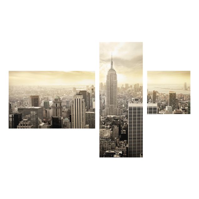 Glastavlor arkitektur och skyline Manhattan Dawn Collage