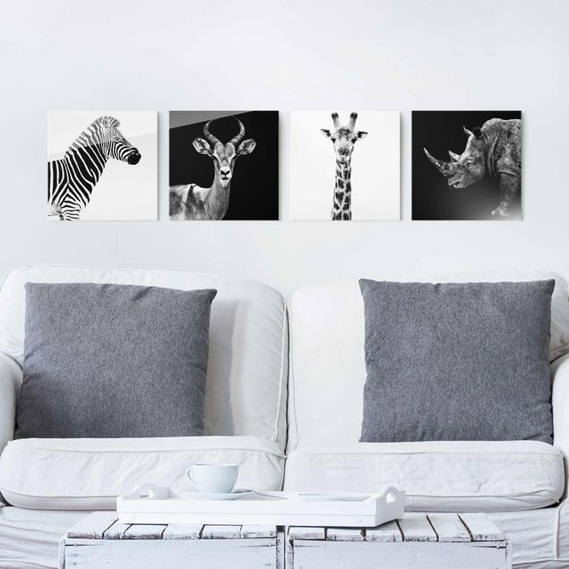 Glastavlor svart och vitt Safari Quartet