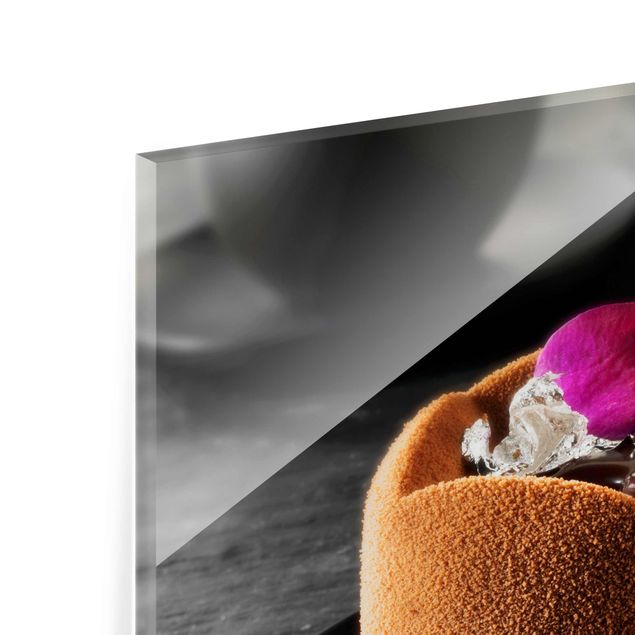 Glasbild - Schokoladentörtchen mit Himbeeren 3-teilig