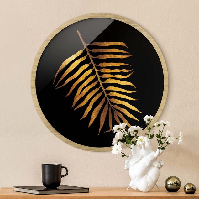 Tavlor blommor Gold - Palm Leaf II On Black