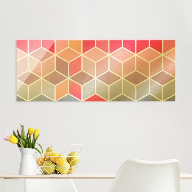 Glastavlor abstrakt Golden Geometry - Colourful Pastel