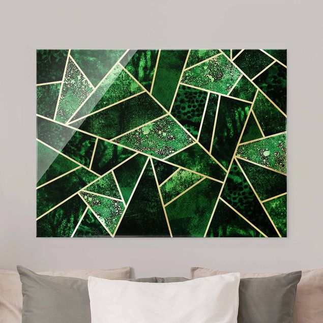 Glastavlor abstrakt Golden Geometry - Dark Emerald