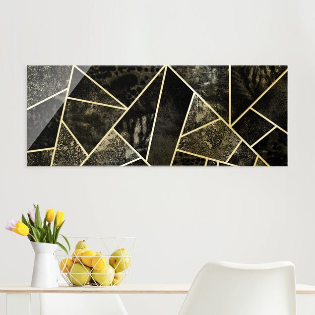 Glastavlor abstrakt Golden Geometry - Grey Triangles