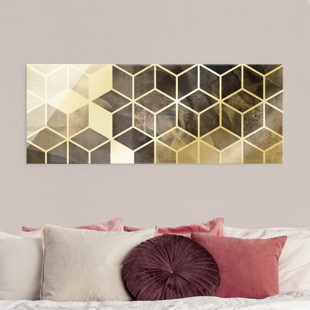Glastavlor abstrakt Golden Geometry - Black And White