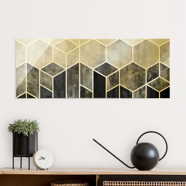 Kök dekoration Golden Geometry - Hexagons Black White