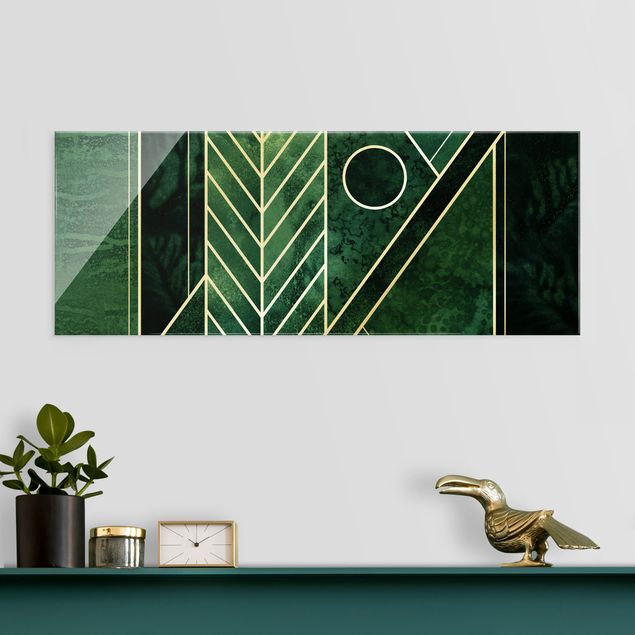 Glastavlor abstrakt Golden Geometry - Emerald