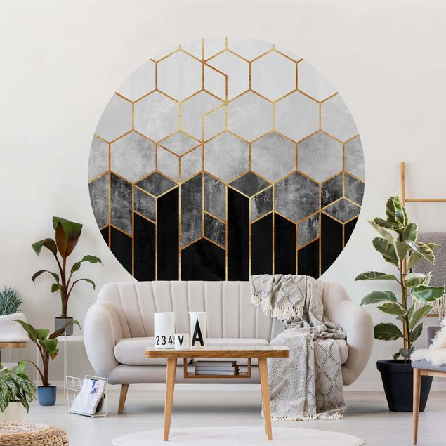 Tapeter geometrisk Golden Hexagons Black And White