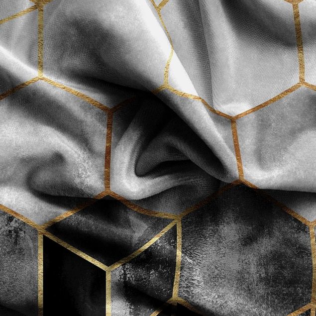 måttsydda gardiner Golden Hexagons Black And White